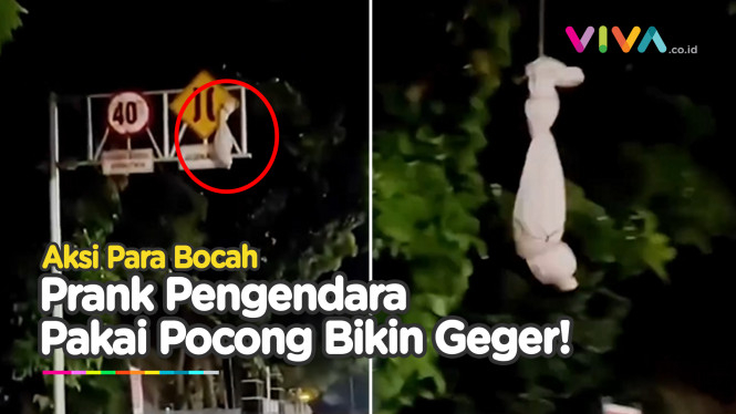 VIRAL! Pocong Bergelantungan Nongol Saat Pemotor Lewat