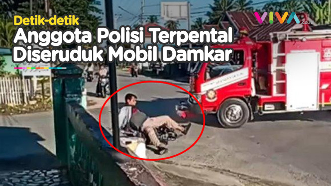 VIDEO Ngeri, Polisi Tertabrak Mobil Damkar