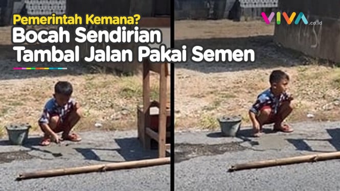 'Tampar' Pemerintah! Bocah Ini Perbaiki Jalan Berlubang