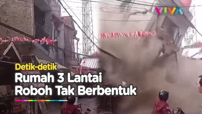 Penampakan Detik-detik Rumah 3 Lantai Hancur dengan Sendiri