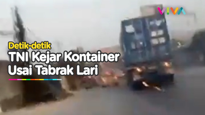 Karma Instan! Truk Kontainer Tabrak Lari Pemotor Diuber TNI