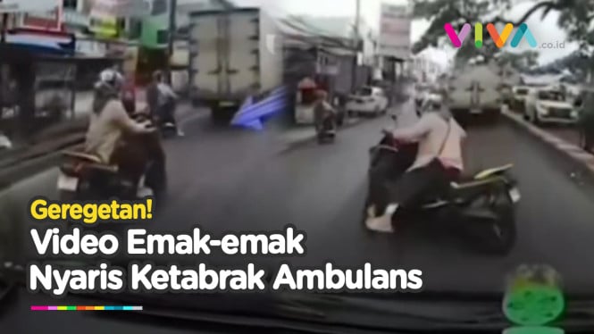 Emak-emak Uji Nyali, Nyaris Tertabrak Ambulans di Jalan Raya