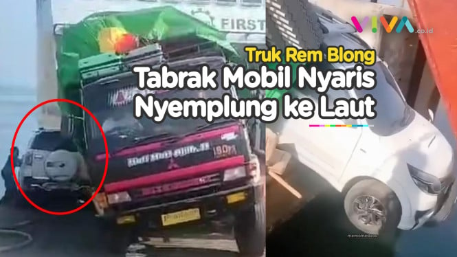 Truk Tabrak Mobil di Pelabuhan Nyaris Nyemplung ke Laut