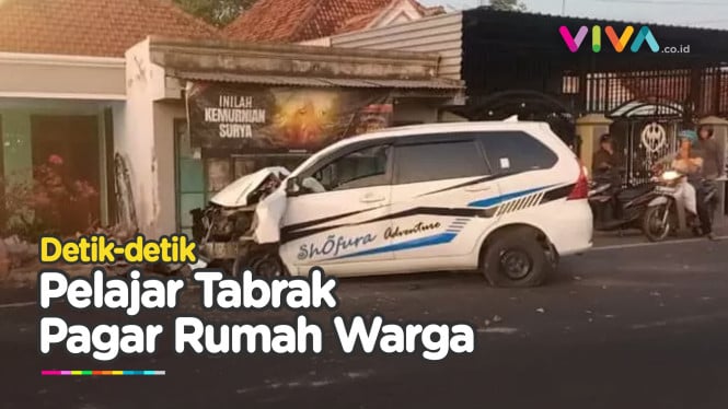 Minibus Pelajar Tabrak Pagar Warga