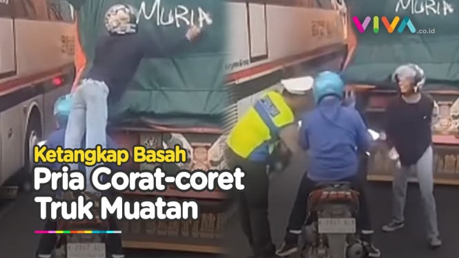 Pemotor Ketangkap Basah Polisi Saat Lakukan Corat-Coret Truk