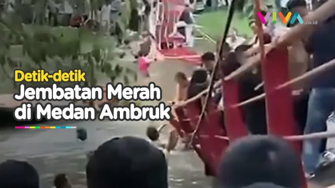 Heboh! Jembatan Ambruk di Medan, Pengunjung Terjun ke Danau