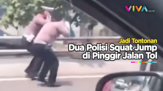 Waduh, Dua Polisi Dihukum Squat Jump di Pinggir Tol