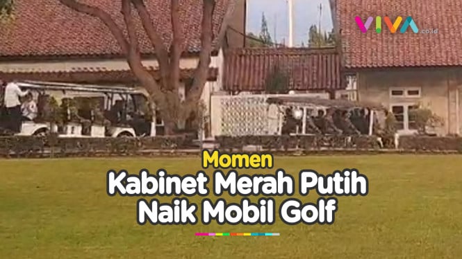 Kabinet Merah Putih Naik Mobil Golf Menuju Lapangan Akmil