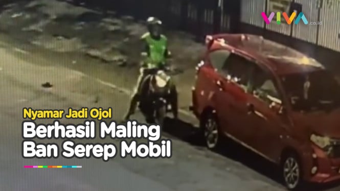 Teknik Pencurian Ban Serep Mobil, Aksi Pria Jaket Ojol Mulus