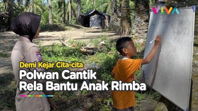 Berhati Mulia! Polwan Cantik Ajarkan Baca Tulis Anak Rimba