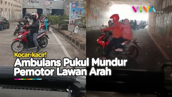 Aksi Ambulans Adang Romongan Pemotor Lawan Arah di Underpass