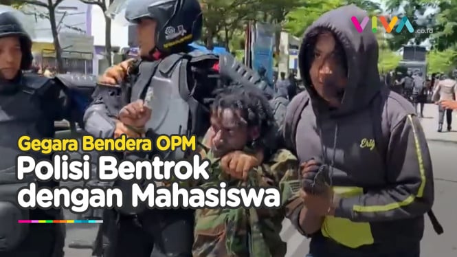 Bentrokan Polisi vs Mahasiswa Gegara Mengibarkan Bendera OPM