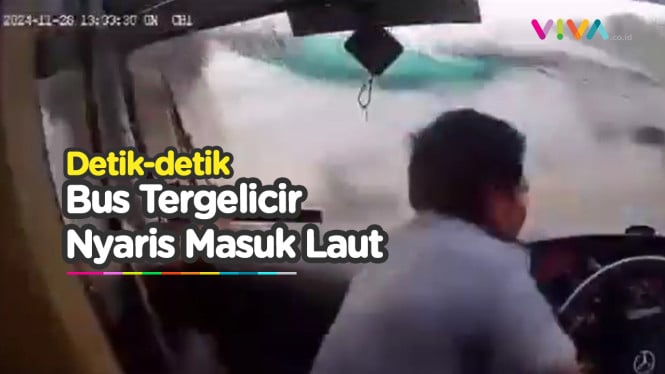 Menegangkan! Rekaman CCTV Detik-detik Bus Nyaris Masuk Laut