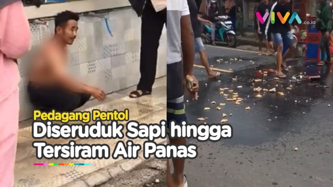 Diseruduk Sapi, Kulit Pedagang Pentol Melepuh Tersiram Kuah