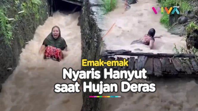 Nyaris Hanyut di Selokan, Aksi Emak-emak Ini Bikin Geram