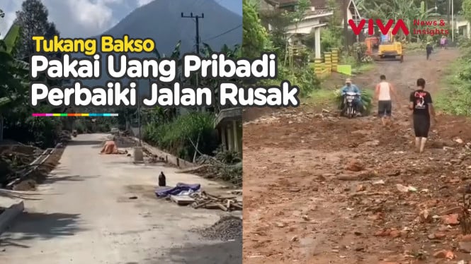 Pedagang Bakso Perbaiki Jalan Pakai Duit Pribadi