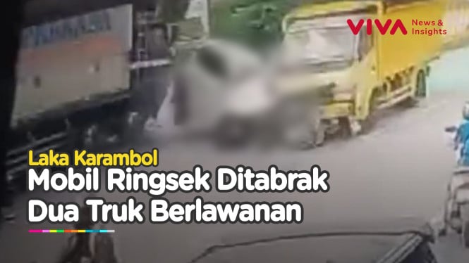 DETIK-DETIK Mobil Ditabrak Dua Truk di Jalur Pantura