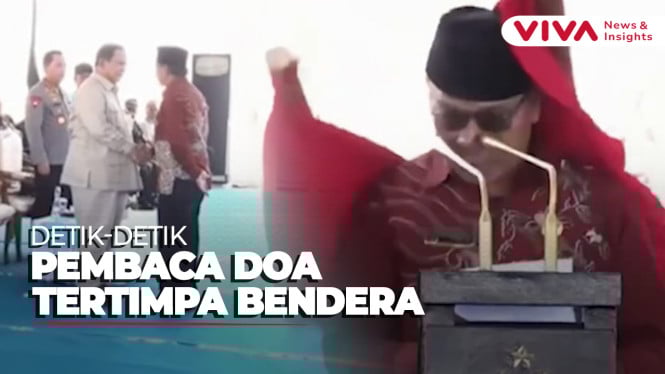 Reaksi Prabowo Saat Pembaca Doa Tertimpa Bendera Merah Putih