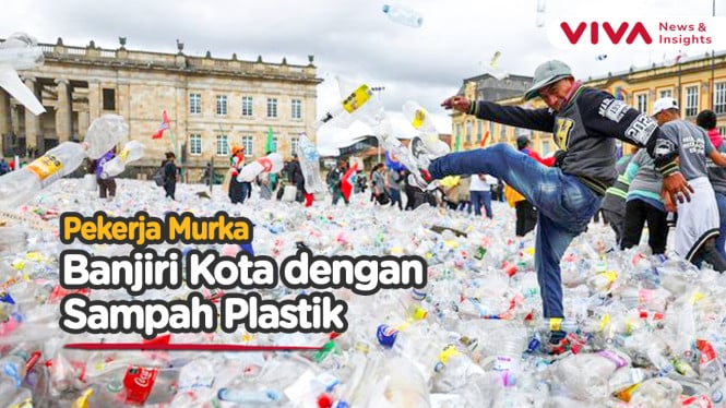 Lautan Sampah Botol Plastik Lumpuhkan Alun-alun Bogota